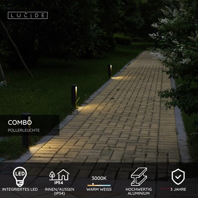 Lucide COMBO - Pollerleuchte - Ø 9 cm - LED - 1x9W 3000K - IP54 - Schwarz